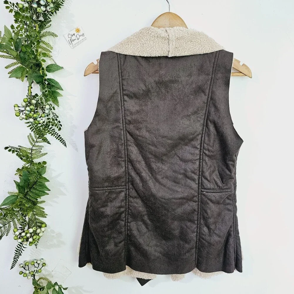 Entro Womens Sleeveless Faux‎ Shearling Vest S Black & Beige 《946》J